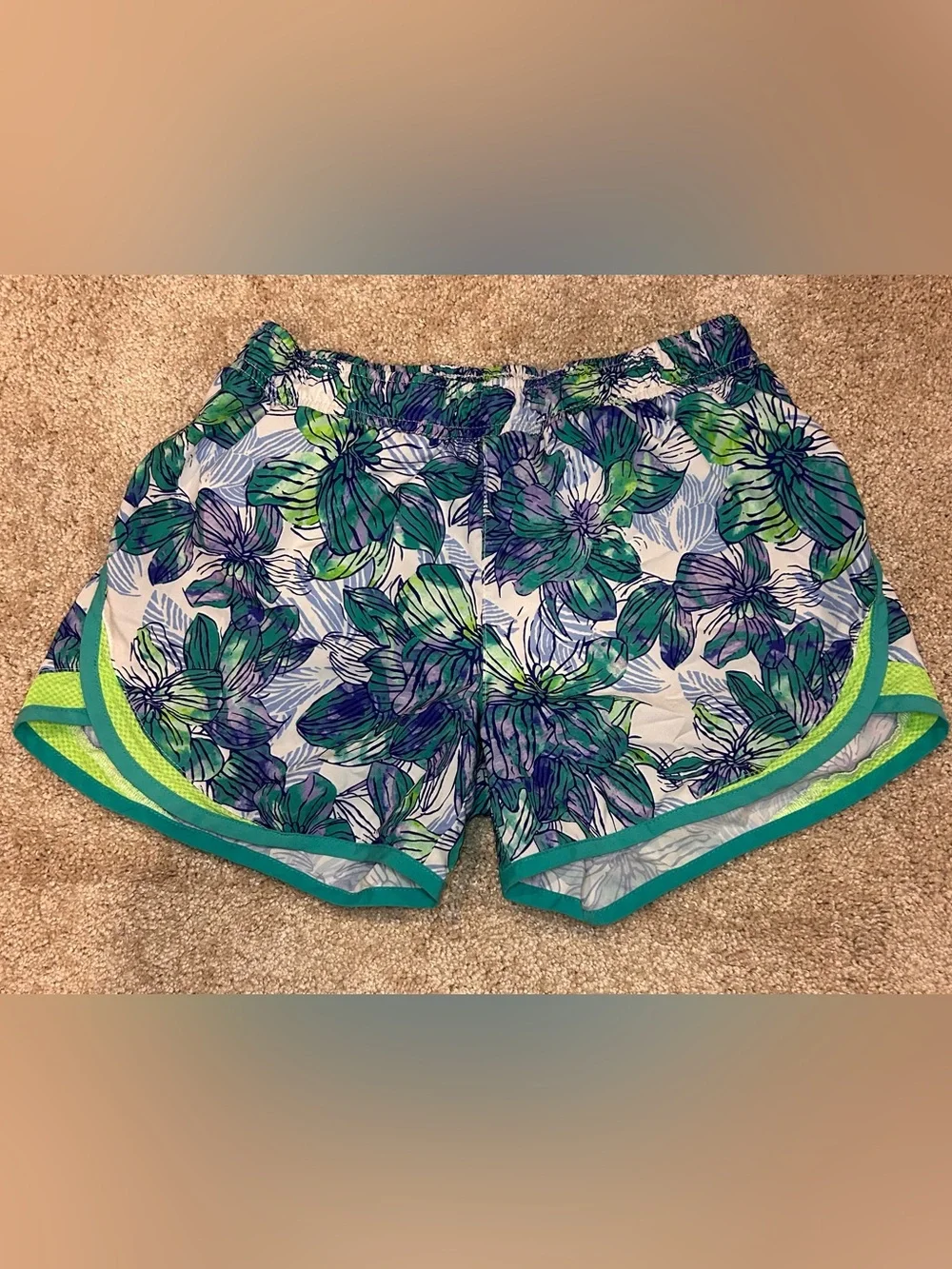 Old Navy Active Girls Floral Lined Athletic Shorts in Blue & Green Size XL-14